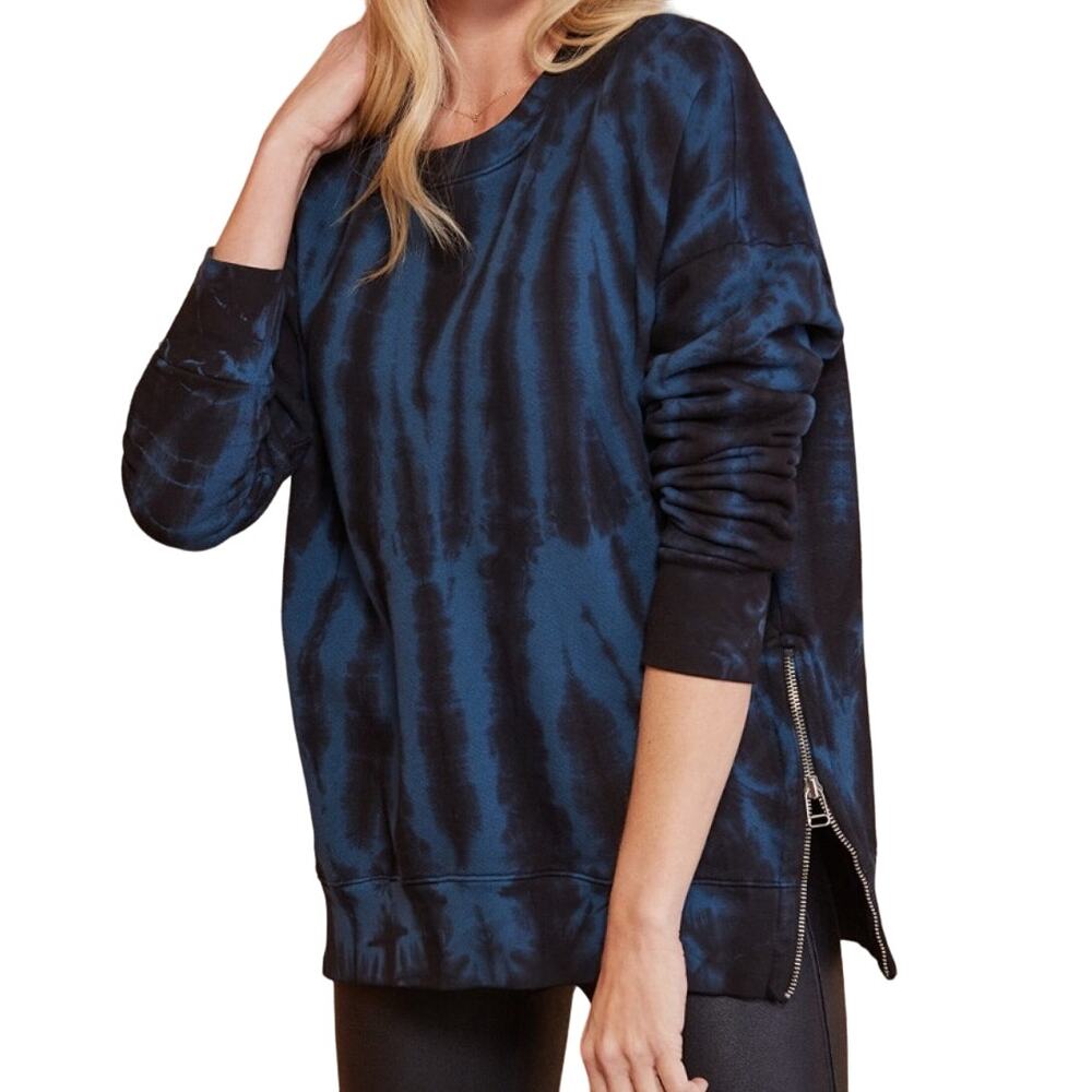 Sundry for Evereve Tie Dye Zip Tunic Pullover Sweatshirt Peacoat Black 1 S NWT